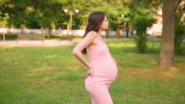 Uma Menina Grávida Está Parque Seu Estômago Começa Doer Uma — Vídeo de Stock