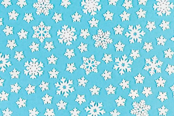 Conjunto Copos Nieve Blancos Sobre Fondo Colorido Vista Superior Del — Foto de Stock