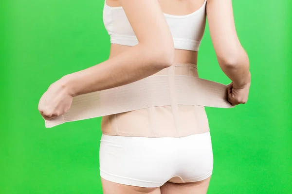 Bakåt Bild Gravida Kvinna Underkläder Dressing Ortopediska Korsett För Att — Stockfoto