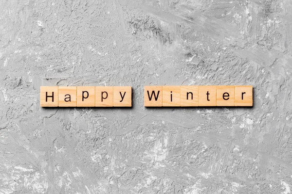 Happy Winter Word Written Wood Block Happy Winter Text Cement — Stock Photo, Image
