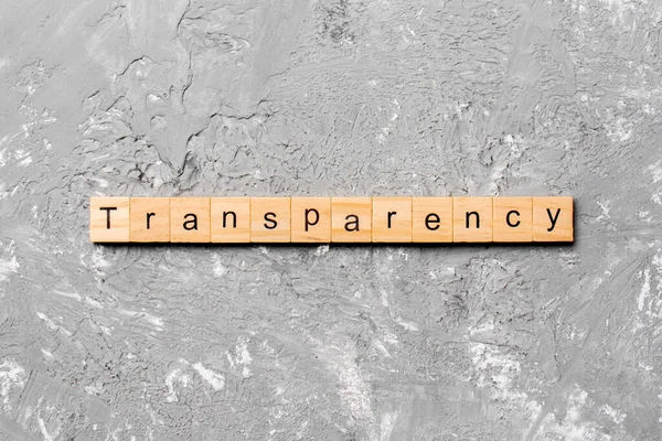 Palabra Transparencia Escrita Bloque Madera Transparencia Texto Sobre Tabla Concepto — Foto de Stock