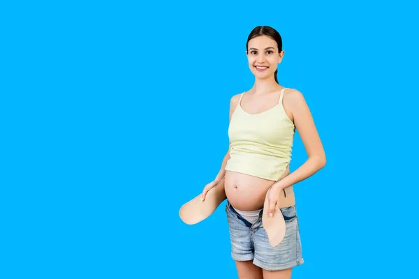 Retrato Mujer Embarazada Colocación Vendaje Apoyo Para Reducir Dolor Espalda —  Fotos de Stock
