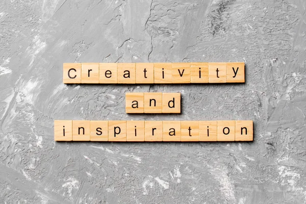 Creativity Inspiration Word Written Wood Block Creativity Inspiration Text Cement — Stock Photo, Image