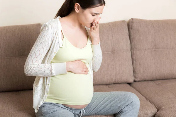 Embarazo Por Mañana Náuseas Mujer Embarazada Teniendo Náuseas Sintiéndose Mal —  Fotos de Stock