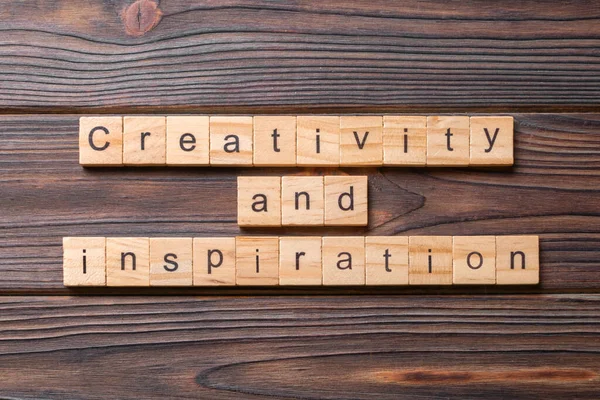 Creativity Inspiration Word Written Wood Block Creativity Inspiration Text Cement — Stock Photo, Image