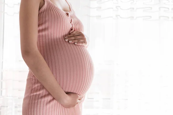 Mooie Jonge Zwangere Vrouw Bij Het Raam Huis — Stockfoto