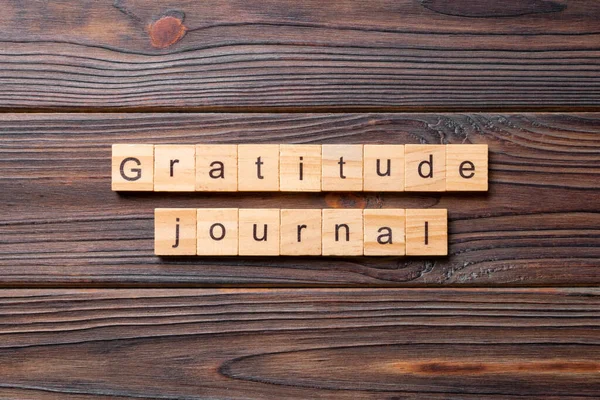 Gratitude Journal Word Written Wood Block Gratitude Journal Text Cement — Stock Photo, Image