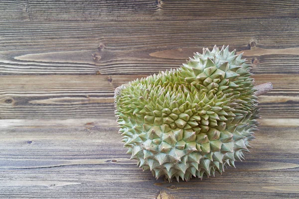 Durio Zibethinus Durian Спелые Шипами Коричневом Фоне Джейн Деревянная Текстура — стоковое фото