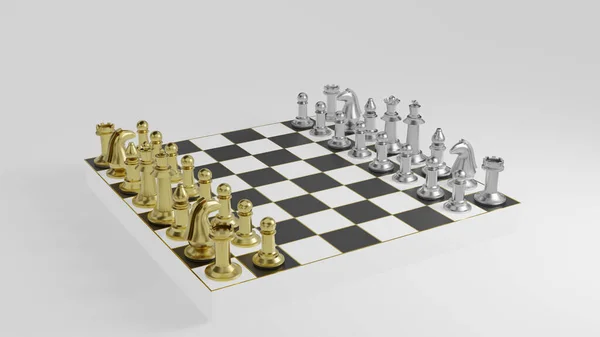 Golden Silver Chess Pieces Black White Board Gold Striped White — Stock Photo, Image