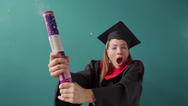 The graduate is both surprised and shocked — Stock Video