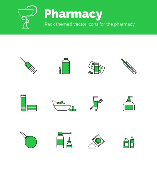 Set of vector isolated pharmacy icons.