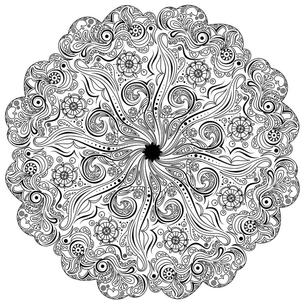 Vector black and white illustration for coloring. Coloring book anti-stress with the image of a circular pattern, onament, mandala. Art therapy.