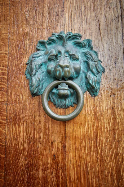 Dörrhandtag Lion med ring i munnen — Stockfoto