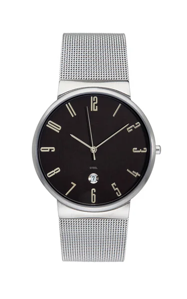 Серебряные наручные часы, изолированные дорожкой — стоковое фото