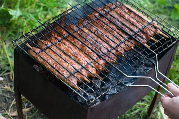 Lulya Kebab Carne Prepara Grelha — Fotografia de Stock