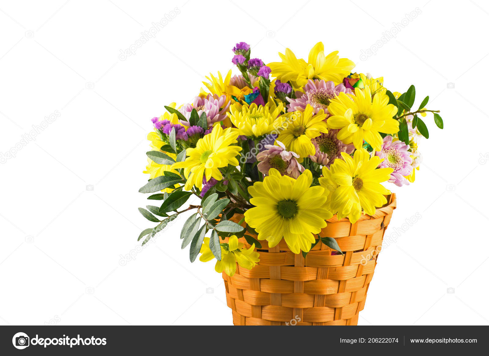 Beautiful Bouquet Chrysanthemums Flowers Wicker Basket Yellow Chrysanthemum Basket Stock Photo C Lavr123rf 206222074