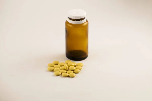 Flacon Médicament Verre Brun Avec Des Pilules Des Comprimés Pilules — Photo