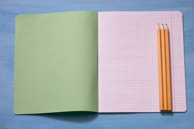 Üstten görünüm boş kağıt kalem ile. Kalem bir defter sayfası.