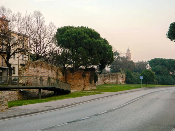 Evening street panorama in the old town of Rimini. Italy. View of old street in Italy.