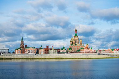 Beautiful embankment in Yoshkar-Ola. View of the Cathedral of the Annunciation. Russia, Republic of Mari El. clipart