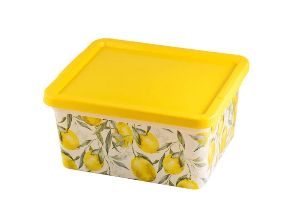 Caja Almacenamiento Plástico Amarillo Caja Plástico Aislada Sobre Fondo Blanco — Foto de Stock