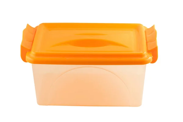 Διάφανο Πλαστικό Δοχείο Για Τίποτα Πλαστικό Κιβώτιο Αποθήκευσης Πορτοκαλί Καπάκι — Φωτογραφία Αρχείου