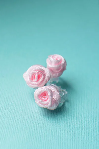 Прекрасные Розовые Розы Детей Волосы Зажимы Светло Зеленом Фоне Розовые — стоковое фото