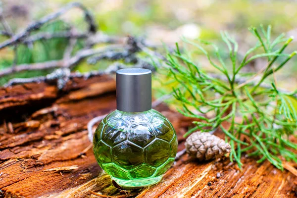 Perfume Soccer Ball Bottle Natural Background Natural Ingredients Eco Friendly — Stock Photo, Image