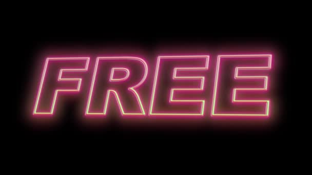 Close View Pink Neon Inscription Free Black Background — Stock Video