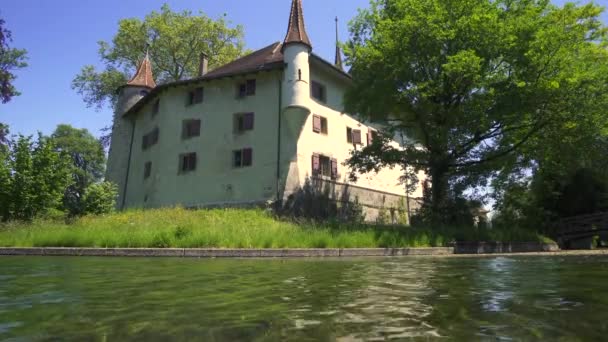 Fantastisk Utsikt Över Berömda Landshut Castle Schweiz — Stockvideo