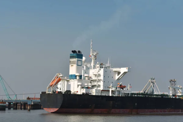 merchant ship waiting for departure from its port