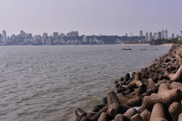 Mumbai Marine Drive Capturé Près Avec Gros Rochers — Photo