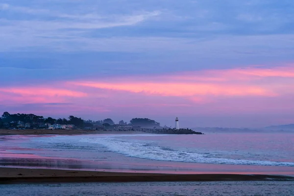 Santa Cruz Breakwater Lighthouse Santa Cruz Kalifornie Při Západu Slunce — Stock fotografie