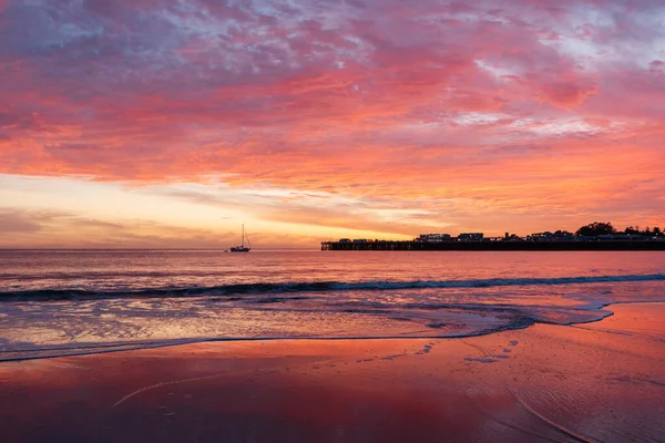 Incredible Red Sunset Santa Cruz Red Sky Beach California — Stock Photo, Image