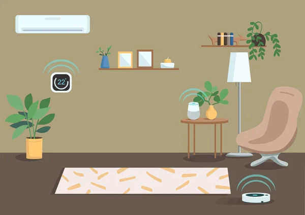 Smart Appartamento Vettoriale Colori Piatto Illustrazione Casa Moderna Con Tecnologie — Vettoriale Stock