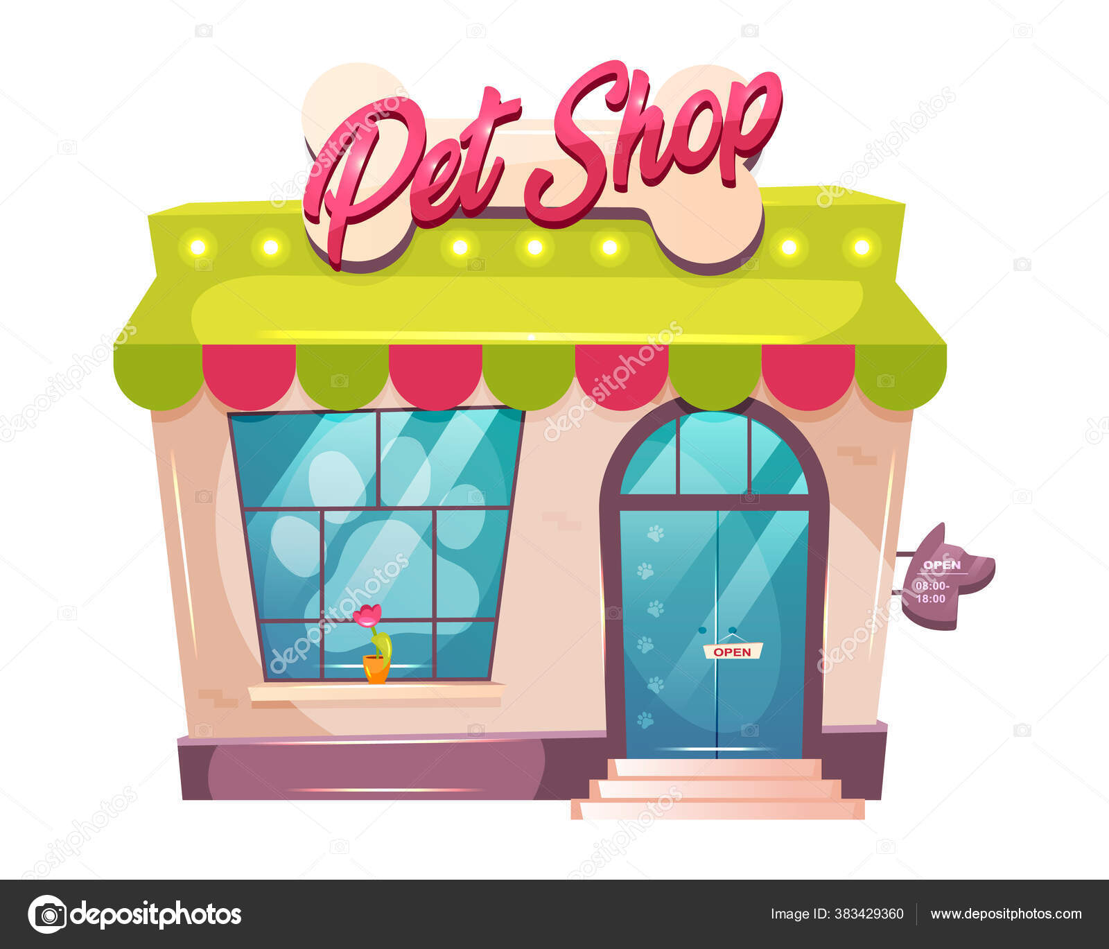 Pet shop cartoon vector Veterinary building flat