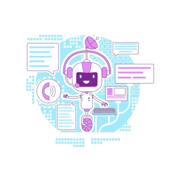 Chatbot app tunn linje koncept vektor illustration. Internetkommunikationsapplikation. Online support service robot 2D tecknad karaktär för webbdesign. Automatiserat svarprogram kreativ idé — Stock vektor
