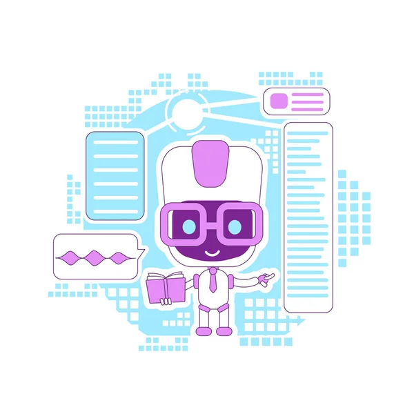 Learning assistant, informational bot thin line concept vector illustration. Online support robot giving tips 2D cartoon character for web design. E learning technology creative idea — Stock Vector
