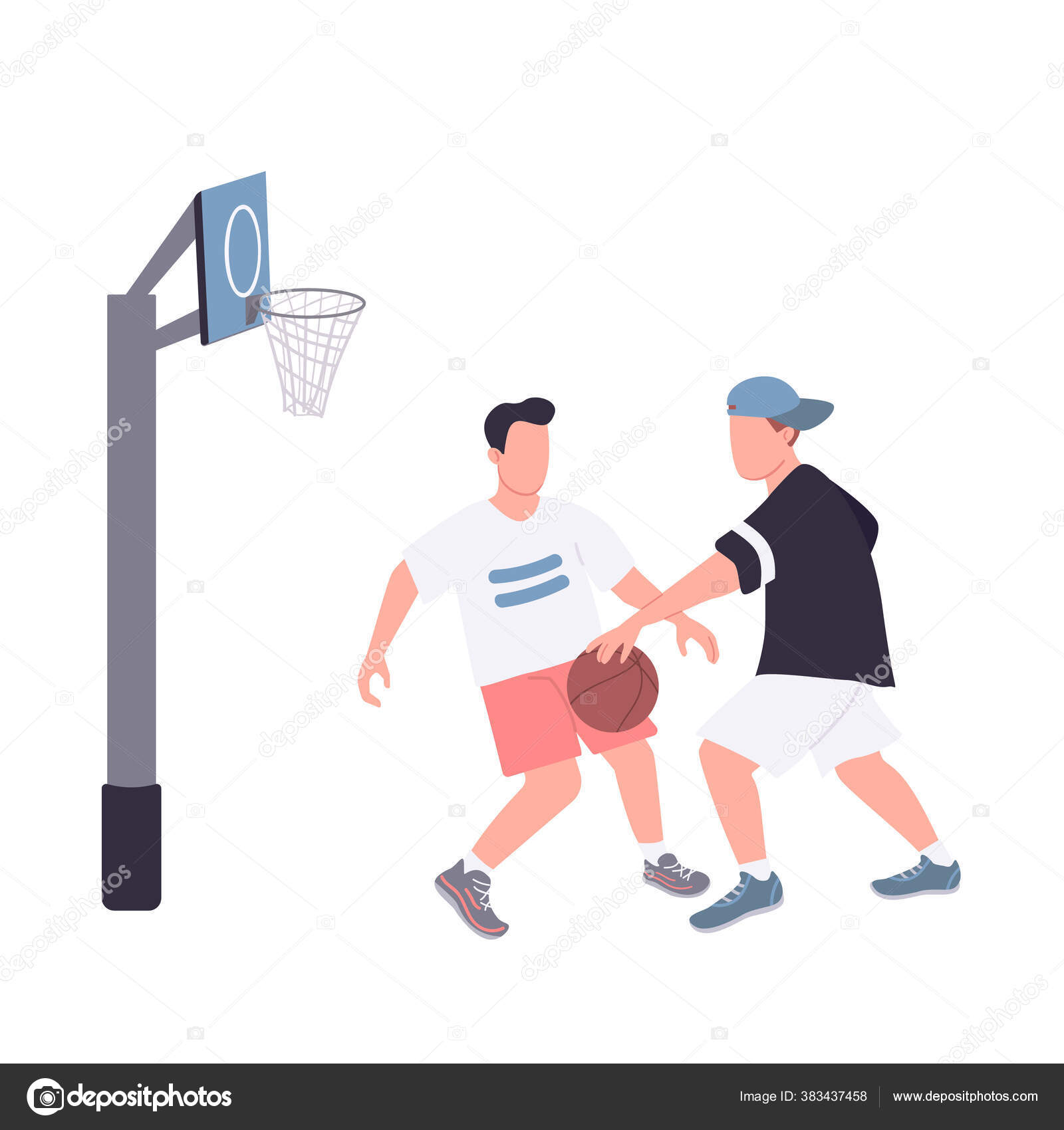 Pessoas Jogando Basquete Na Ilustração Do Vetor De Cor Plano Da