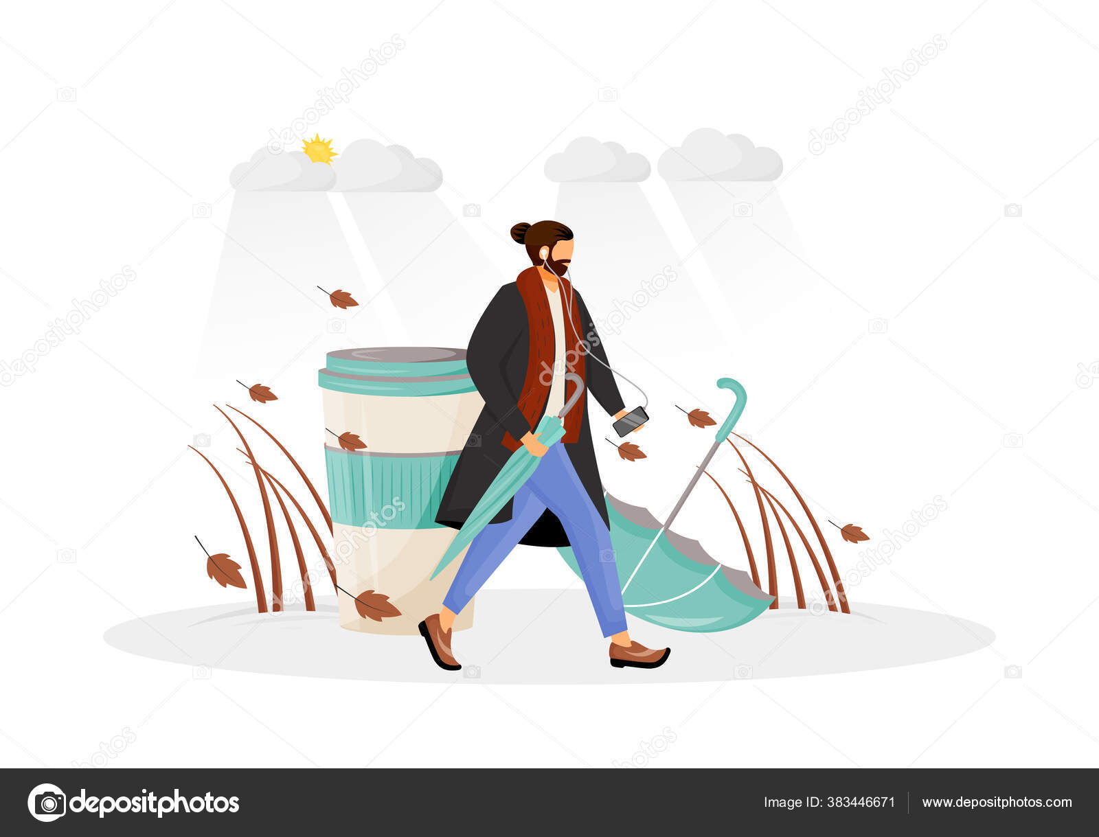 Man in coat go for walk flat concept vector Person