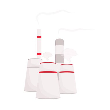 Fabrika karikatür vektör çizimi. Sanayi tesisi düz renkli nesne. Dumanlı ve dumanlı kuleler imal et. Hava kirliliğine neden olur. Kimyasal üretim istasyonu beyaz arka planda izole edildi