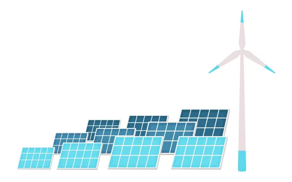 Sonnenkollektoren und Windturbinen flache Farbvektorobjekte eingestellt. Nachhaltige, umweltfreundliche Kraftwerksausrüstung 2D-isolierte Cartoon-Illustrationen auf weißem Hintergrund. Alternative Energieerzeugung — Stockvektor