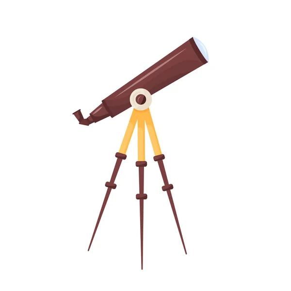 Телескоп мультфільм Векторні ілюстрації. Інструмент планетарію для пошуку сузір'їв. Шпигунське скло на об'єкті з плоским кольором штатива. Інструмент спостереження за нічним небом ізольовано на білому тлі — стоковий вектор