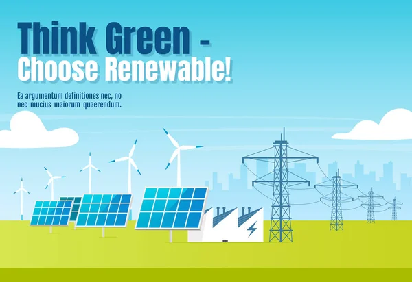 Think Green Choose Renewable Banner Flat Vector Template Alternative Energy — Stock Vector