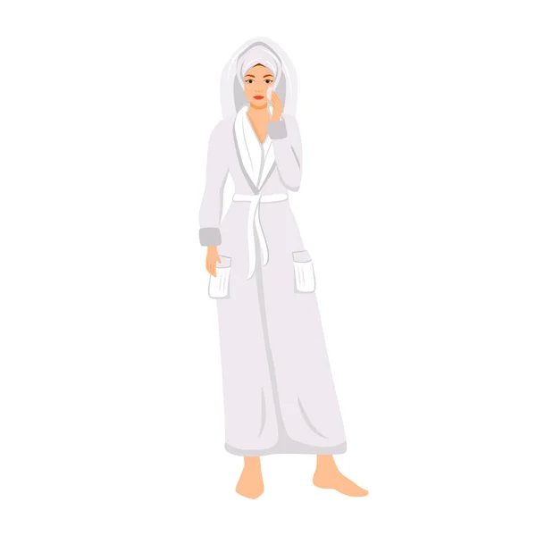 Femme Peignoir Démaquiller Couleur Plate Vecteur Caractère Sans Visage Peau — Image vectorielle
