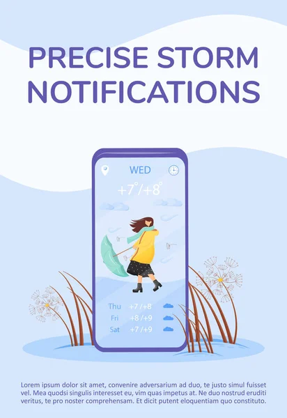 Plantilla Vector Plano Notificación Tormenta Precisa Aplicación Smartphone Para Comprobar — Archivo Imágenes Vectoriales