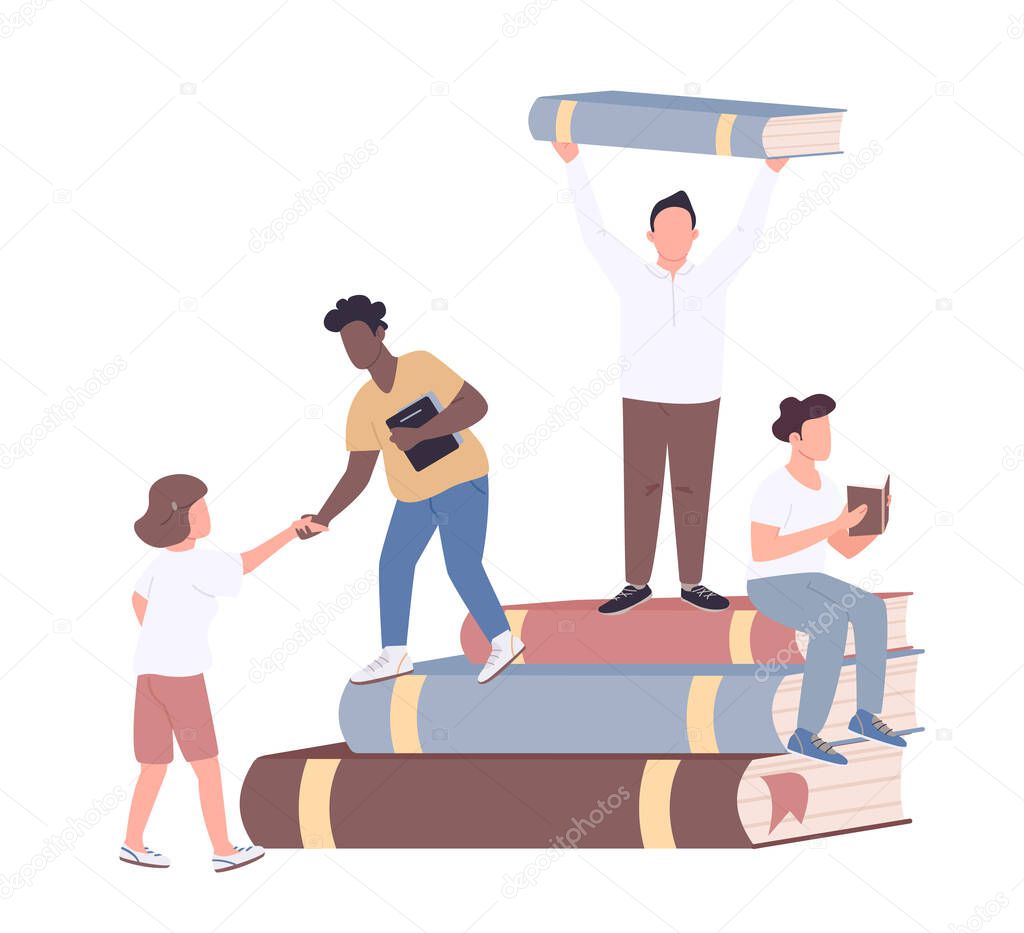 Inclusive college community flat concept vector illustration. Diverse and friendly university students 2D cartoon characters for web design. Multiethnic study group, literature club creative idea
