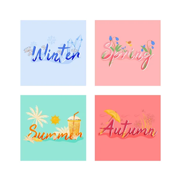 Four Seasons Banner Flat Vector Template Hot Cold Weather Horizontal — Stock Vector