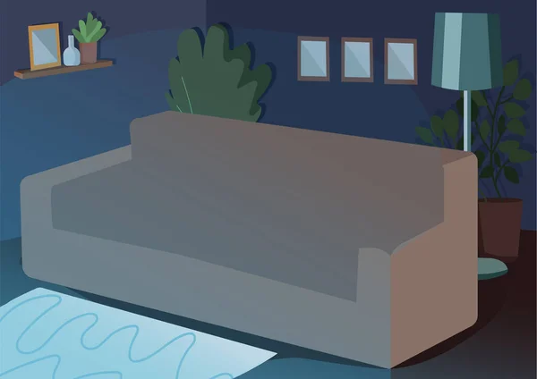 Couch Movie Night Flat Color Vector Illustration Sofa Dark Livingroom — Stock Vector