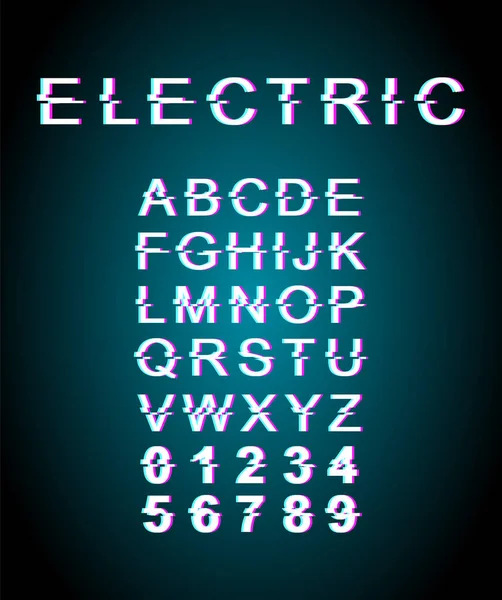 Plantilla Fuente Eléctrica Glitch Alfabeto Vectorial Estilo Futurista Retro Establecido — Vector de stock